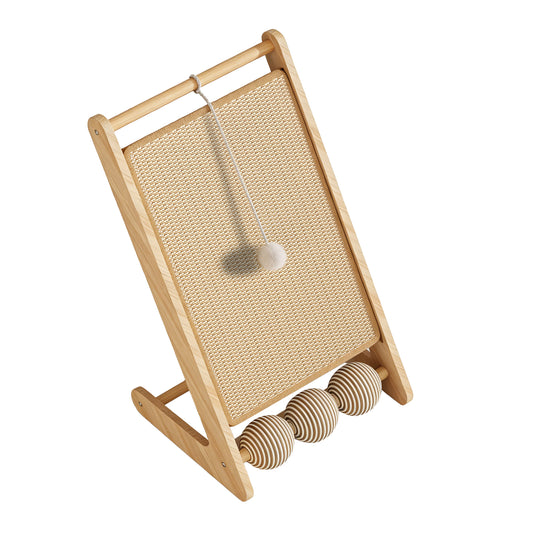 Natural Rattan Cat Scratching Post with Dangling Ball