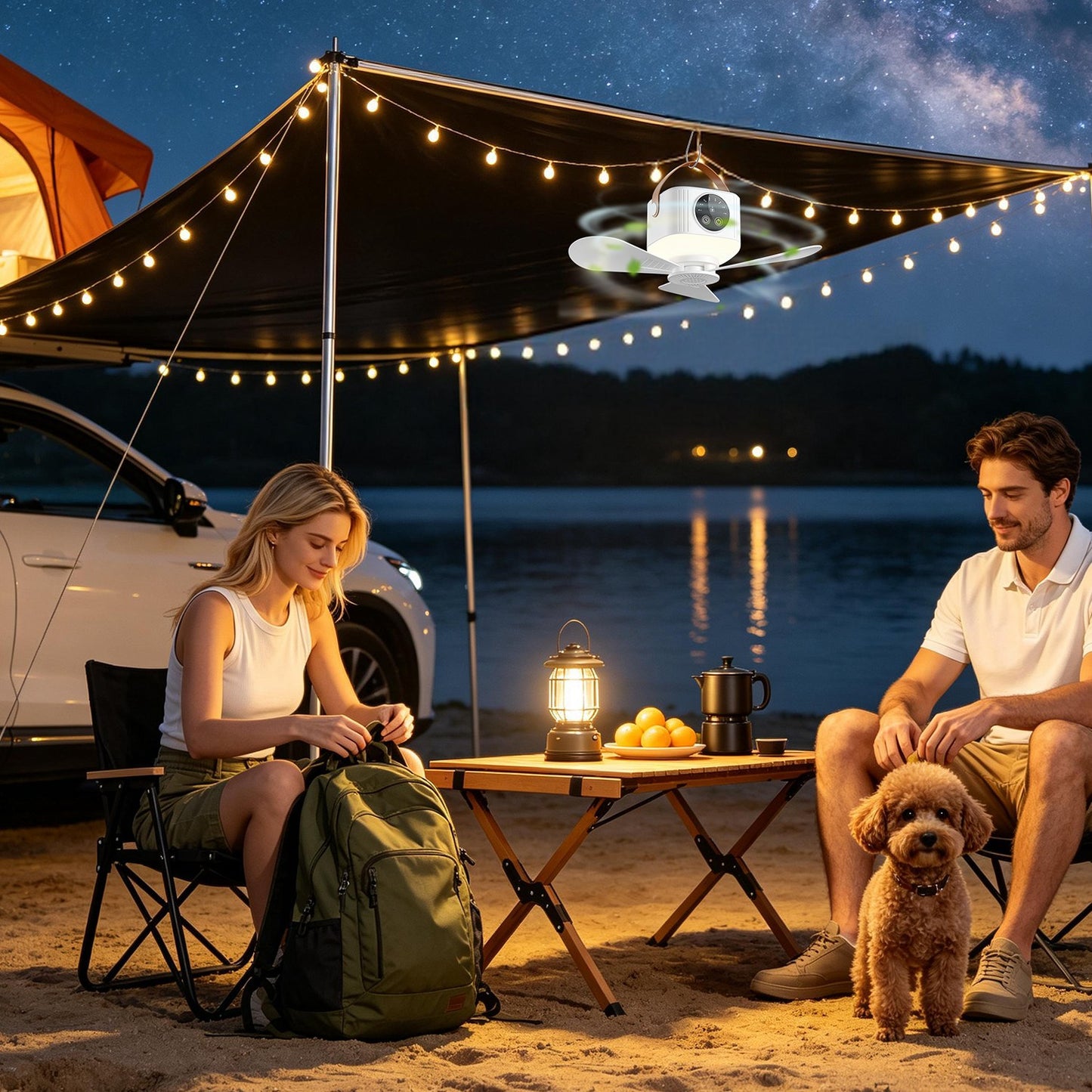 Rechargeable Tent Ceiling Fan with Light – Portable Camping Fan