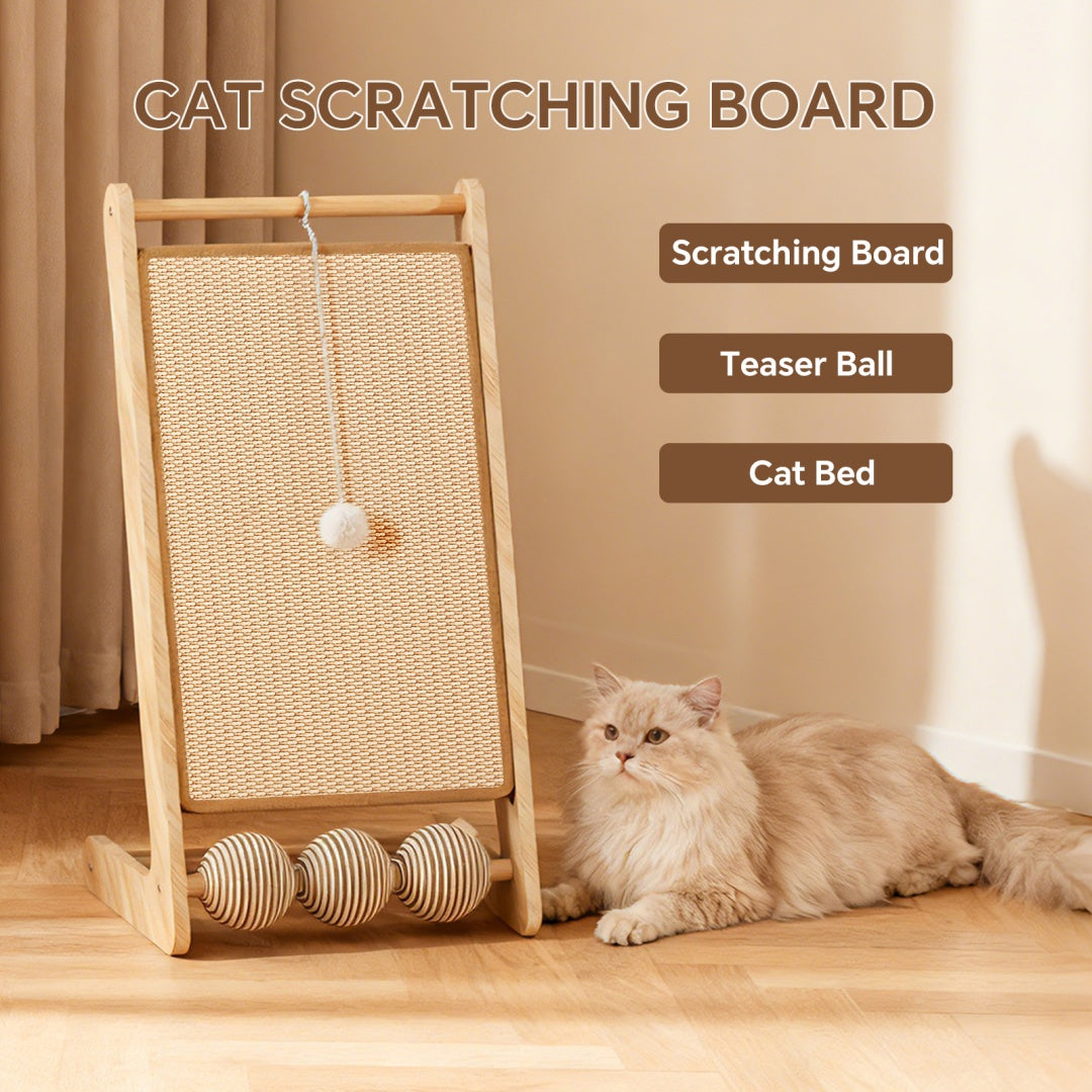 Natural Rattan Cat Scratching Post with Dangling Ball