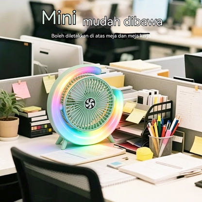 Rechargeable Desk Fan with Ambient Lamp – Quiet Portable Cooling
