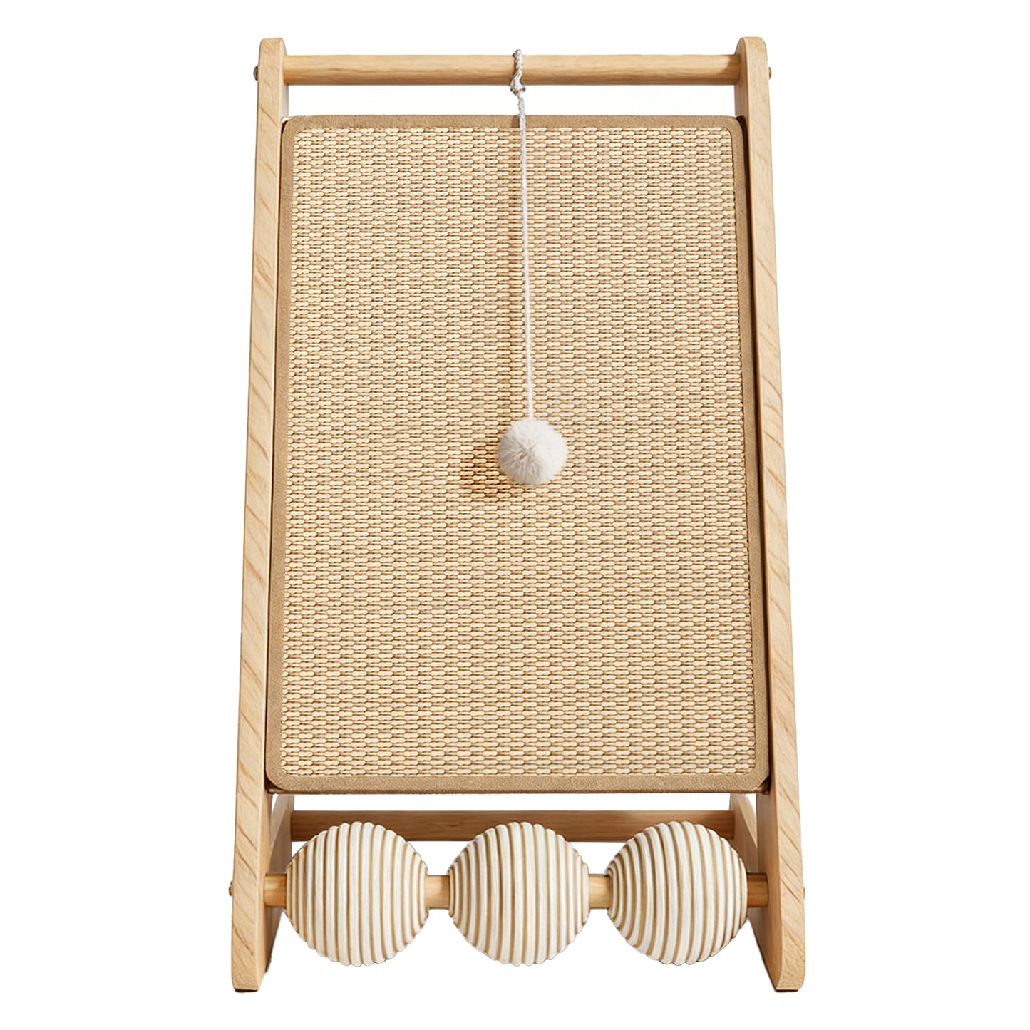 Natural Rattan Cat Scratching Post with Dangling Ball
