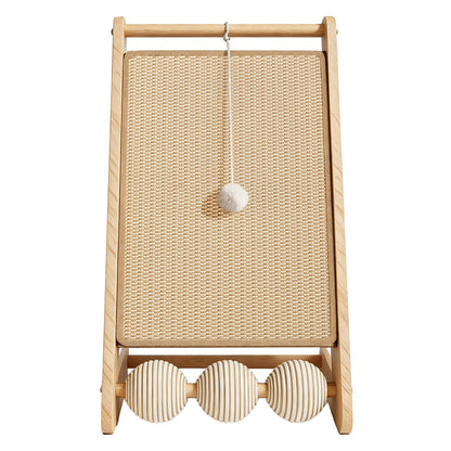 Natural Rattan Cat Scratching Post with Dangling Ball