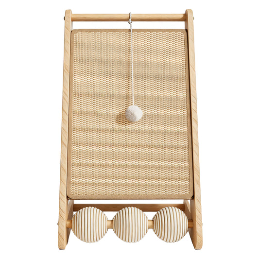 Natural Rattan Cat Scratching Post with Dangling Ball