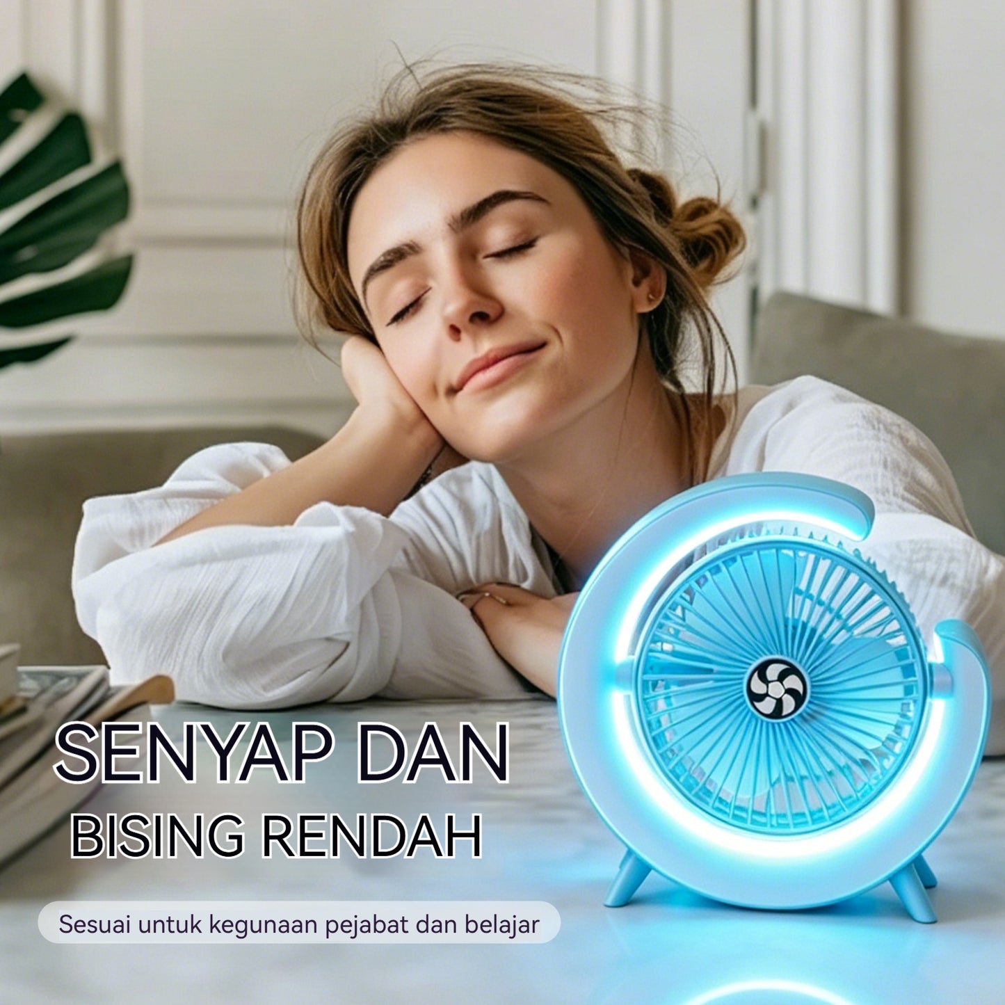 Rechargeable Desk Fan with Ambient Lamp – Quiet Portable Cooling