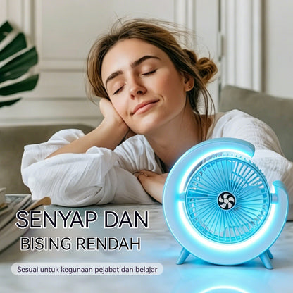 Rechargeable Desk Fan with Ambient Lamp – Quiet Portable Cooling