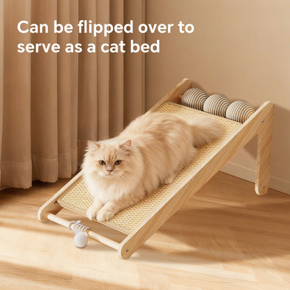 Natural Rattan Cat Scratching Post with Dangling Ball