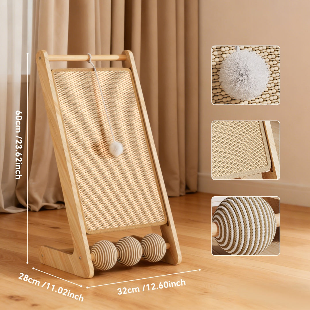 Natural Rattan Cat Scratching Post with Dangling Ball