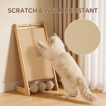 Natural Rattan Cat Scratching Post with Dangling Ball
