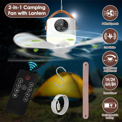 Rechargeable Tent Ceiling Fan with Light – Portable Camping Fan