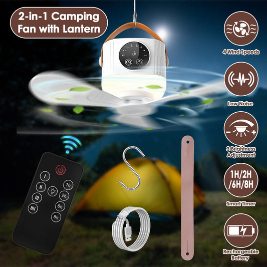 Rechargeable Tent Ceiling Fan with Light – Portable Camping Fan
