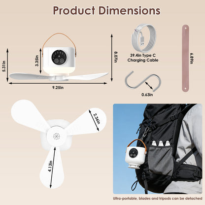Rechargeable Tent Ceiling Fan with Light – Portable Camping Fan