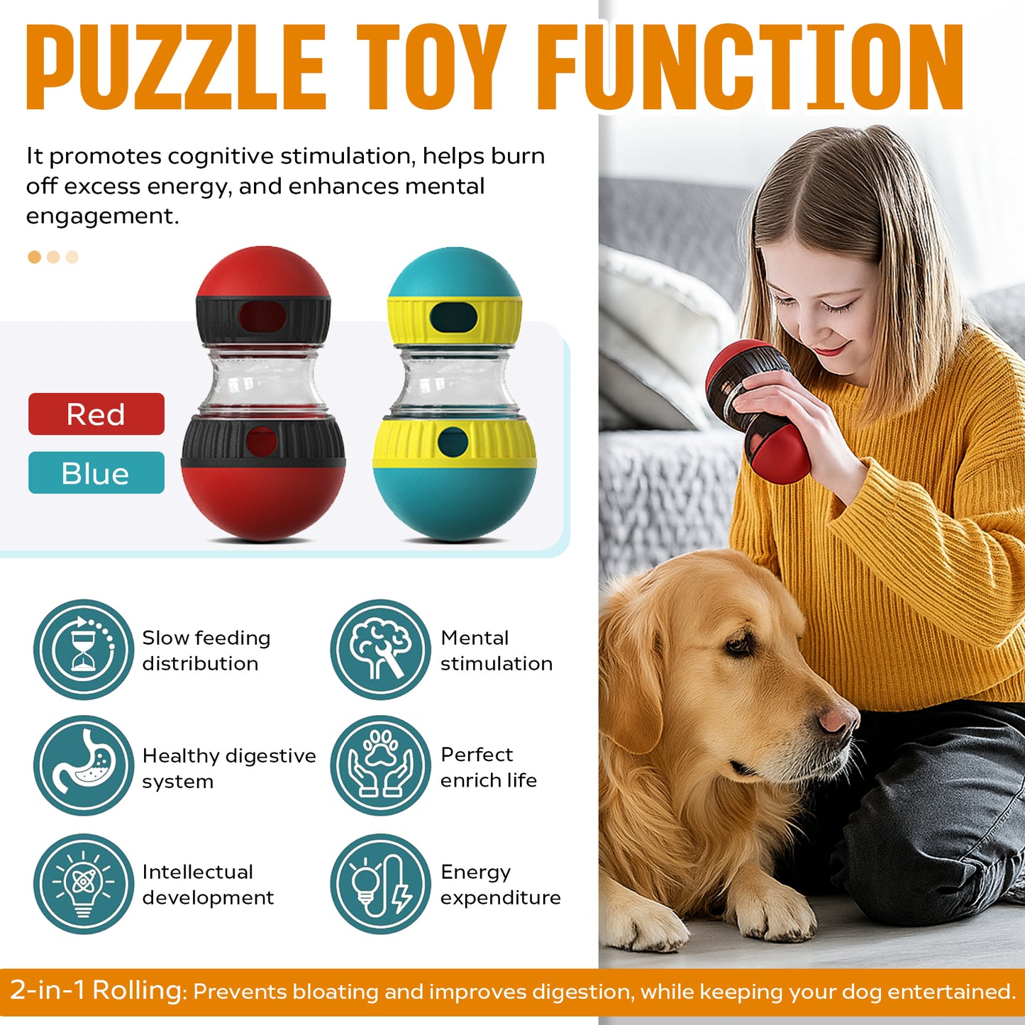 Dog Puzzle Treat-Dispensing Ball – Slow Feeder Enrichment Toy