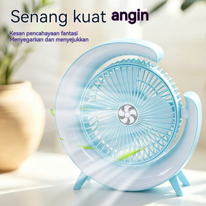 Rechargeable Desk Fan with Ambient Lamp – Quiet Portable Cooling
