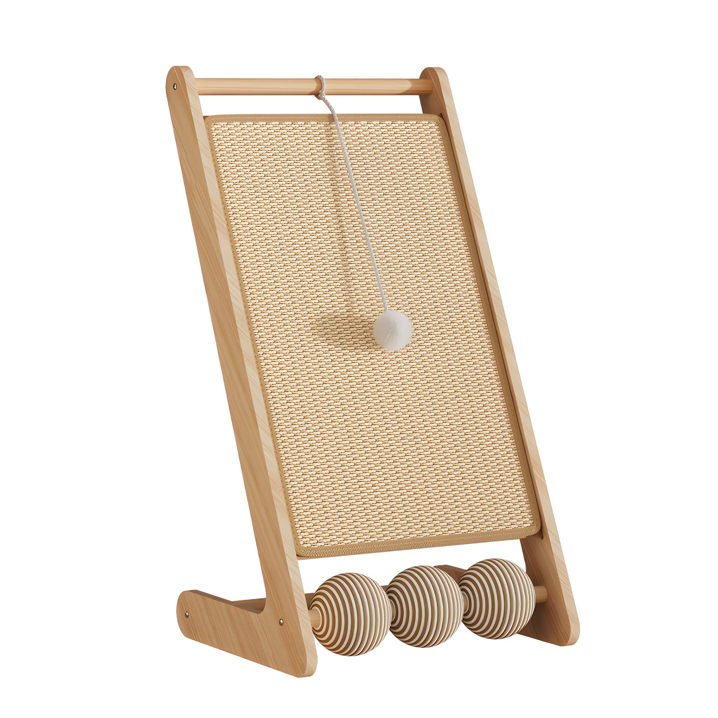 Natural Rattan Cat Scratching Post with Dangling Ball