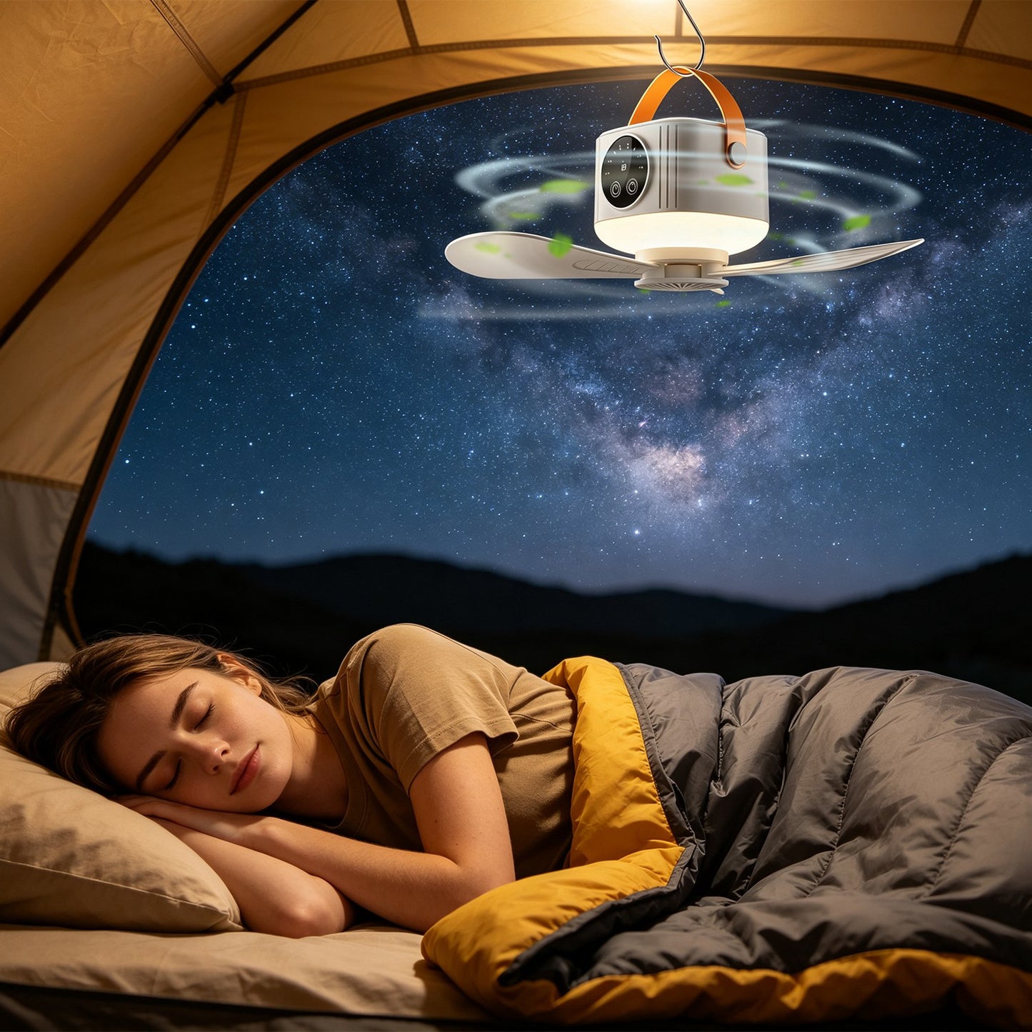 Rechargeable Tent Ceiling Fan with Light – Portable Camping Fan
