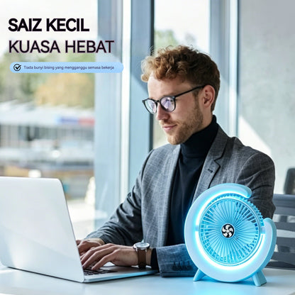 Rechargeable Desk Fan with Ambient Lamp – Quiet Portable Cooling