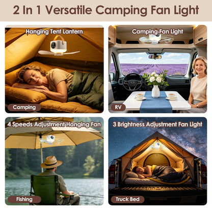 Rechargeable Tent Ceiling Fan with Light – Portable Camping Fan
