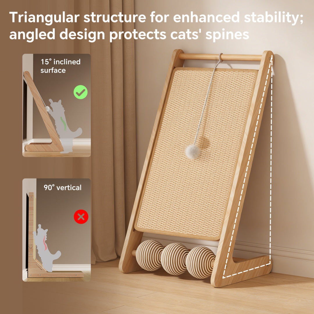 Natural Rattan Cat Scratching Post with Dangling Ball