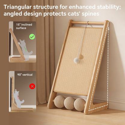 Natural Rattan Cat Scratching Post with Dangling Ball
